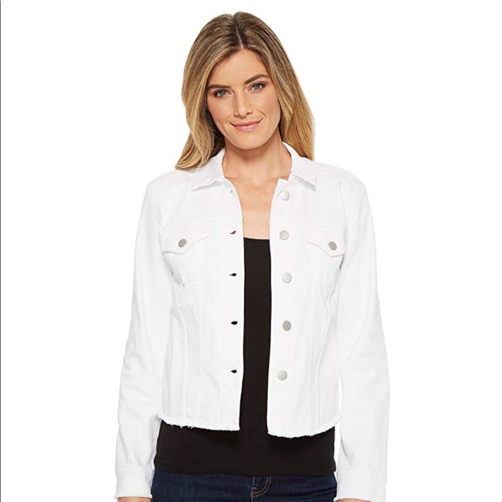 NYDJ cropped frayed edge white denim jacket XS